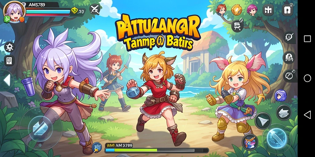 Screenshot utama AMS789 menampilkan gameplay seru dengan karakter anime yang dinamis.