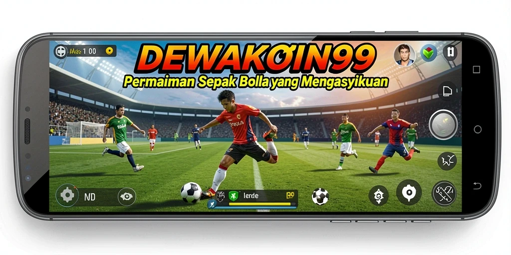 Screenshot gameplay DEWAKOIN99 menampilkan aksi seru di lapangan sepak bola.