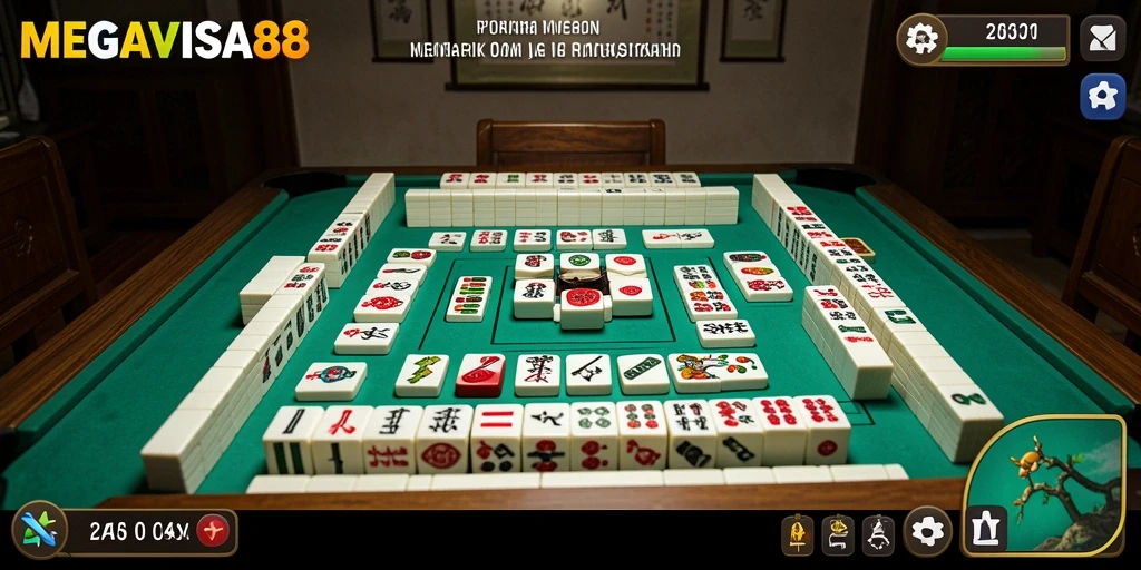 Screenshot permainan MEGAVISA88 yang menunjukkan serunya bermain Mahjong.