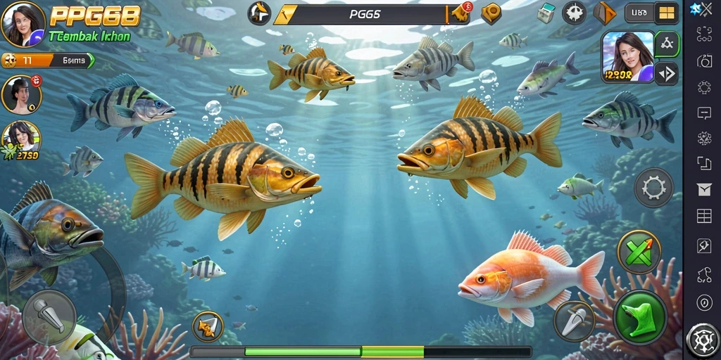 Tampilan gameplay PGG68 dengan aksi tembak ikan yang seru.
