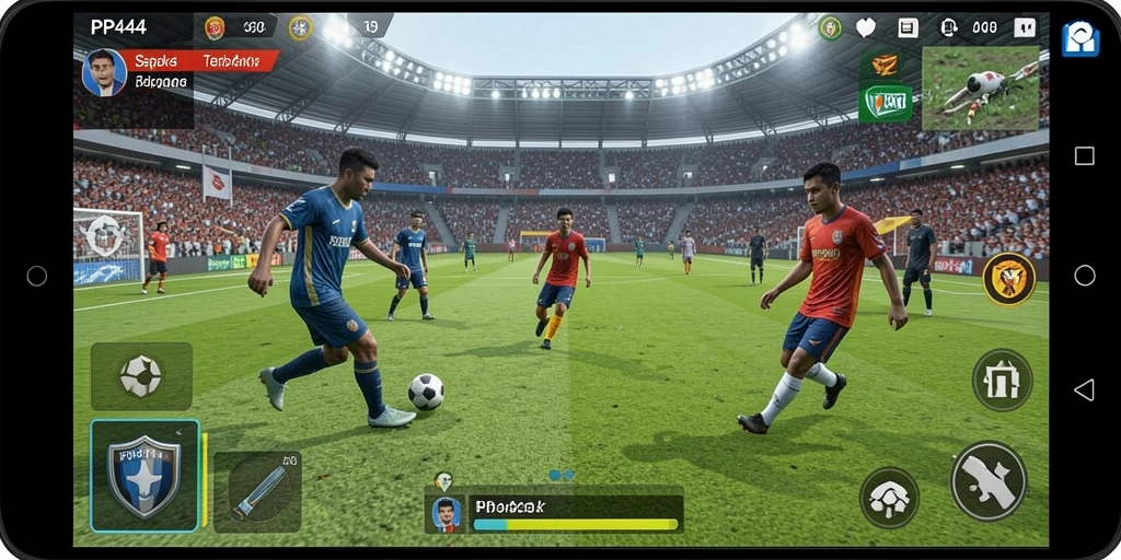 Screenshot PP444 menampilkan adegan seru saat pertandingan sepak bola.