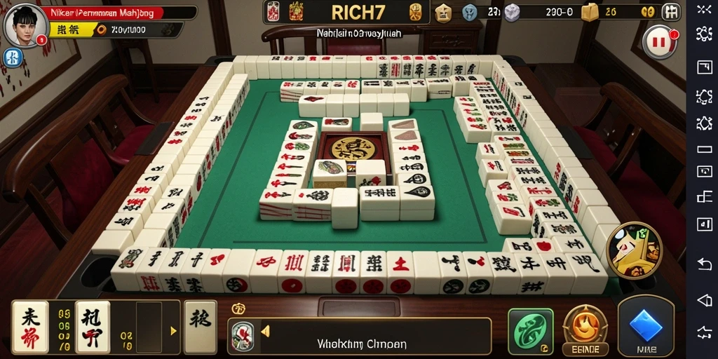 Screenshot gameplay RICH7 yang menunjukkan aksi Mahjong yang mendebarkan.
